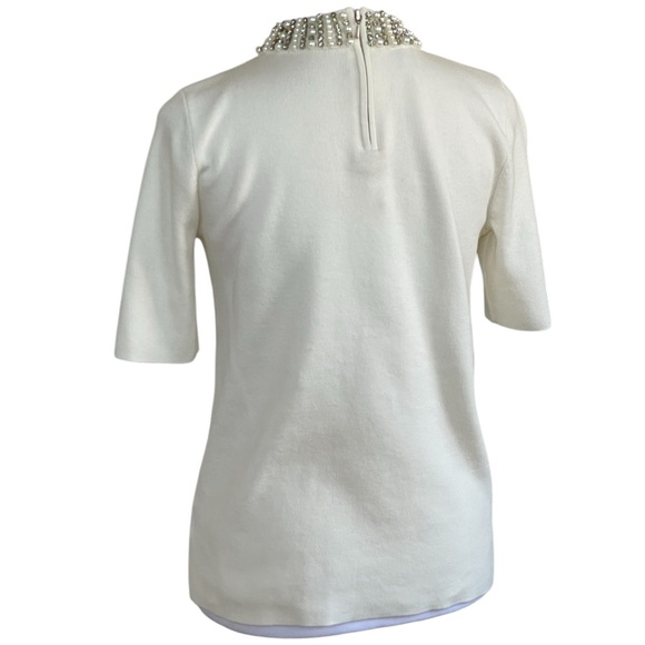 Talbots Petite Ivory Cream Sweater Pearl Rhinestones Collar Sz SP Short Sleeves - Picture 11 of 16